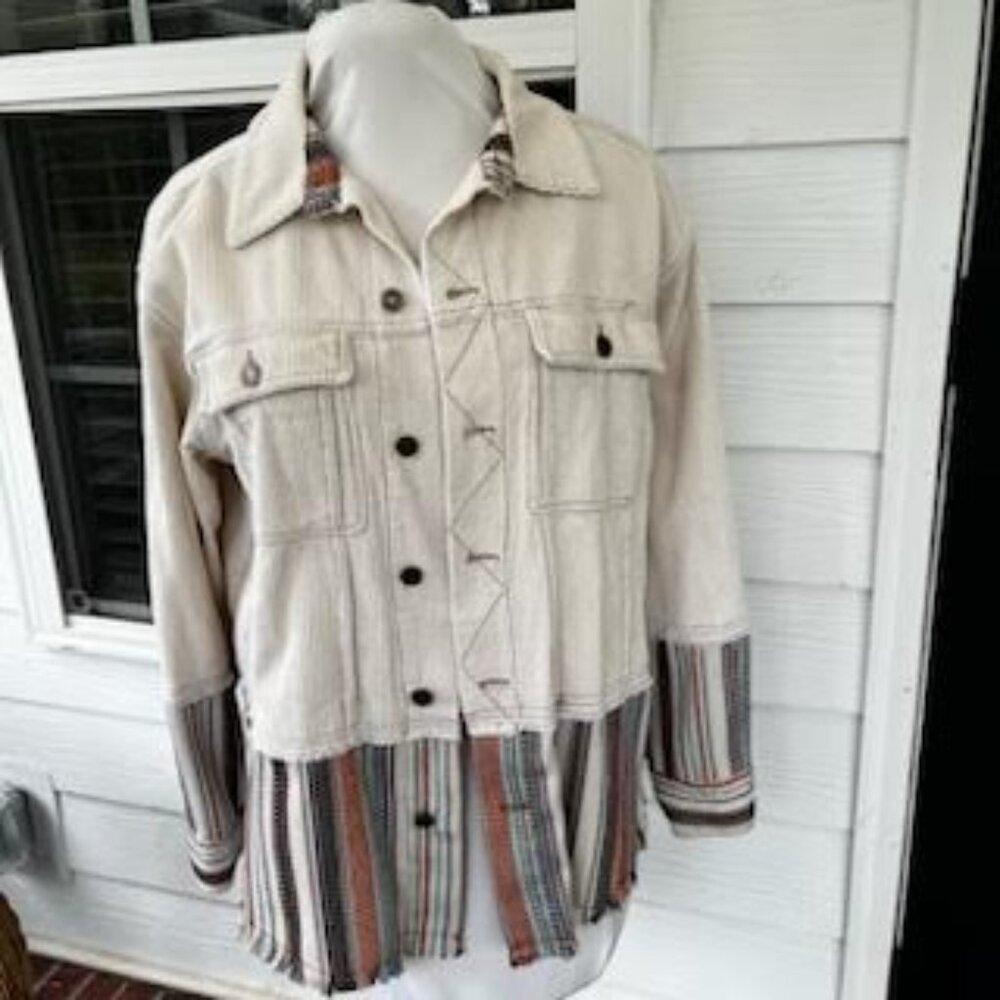 Gimmicks Shacket Women's XL Cotton Stitched Navajo Southwestern Plaid Frayed